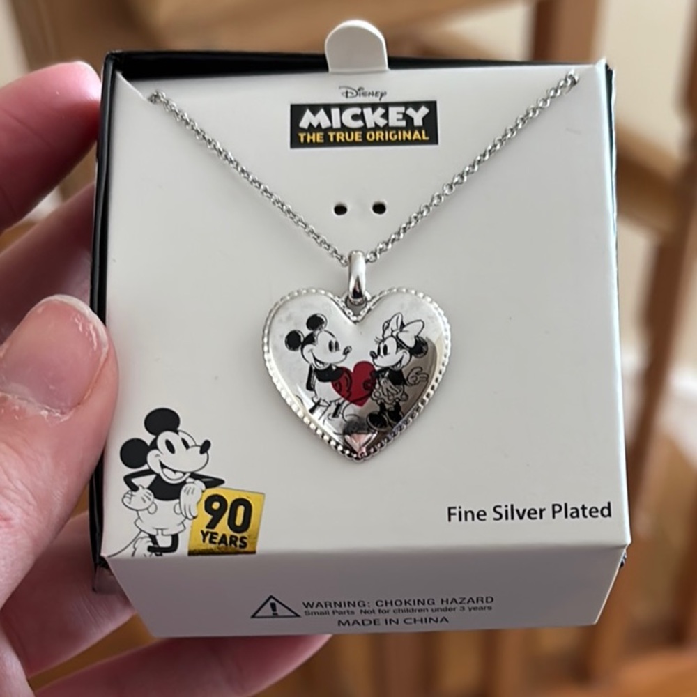 Disney 90 Years Mickey Mouse and Minnie Mouse Heart Necklace